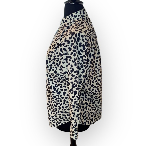 TALBOTS CLASSIC COTTON SHIRT - GRAPHIC CHEETAH Willow Green/Navy Plus 1X - Picture 2 of 12